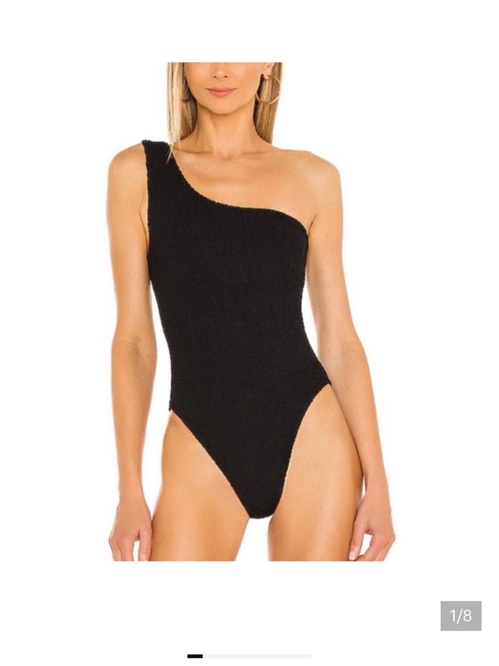 Hunza G Black One-Shoulder Textured Swimsuit